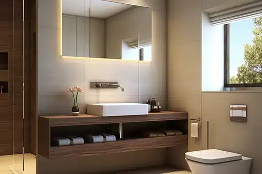 Bathroom in Alexandria, Virginia view with open window for outside view
