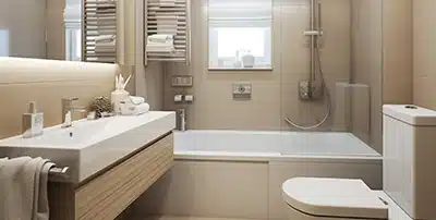 Bathroom design with light themed color